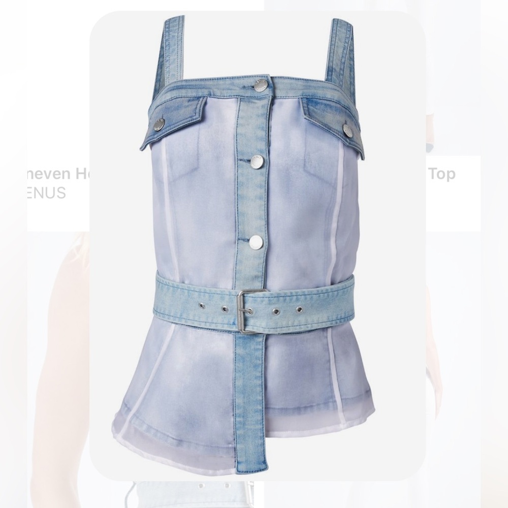NWT! VENUS UNEVEN HEM MESH JEAN BELTED WAIST BUTTON DOWN TOP